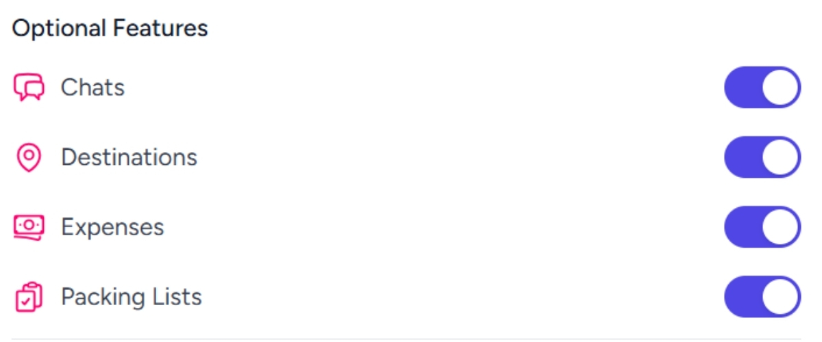 Features toggle screenshot